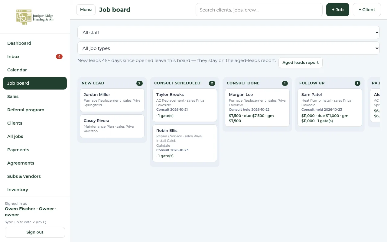HVAC: CRM job board